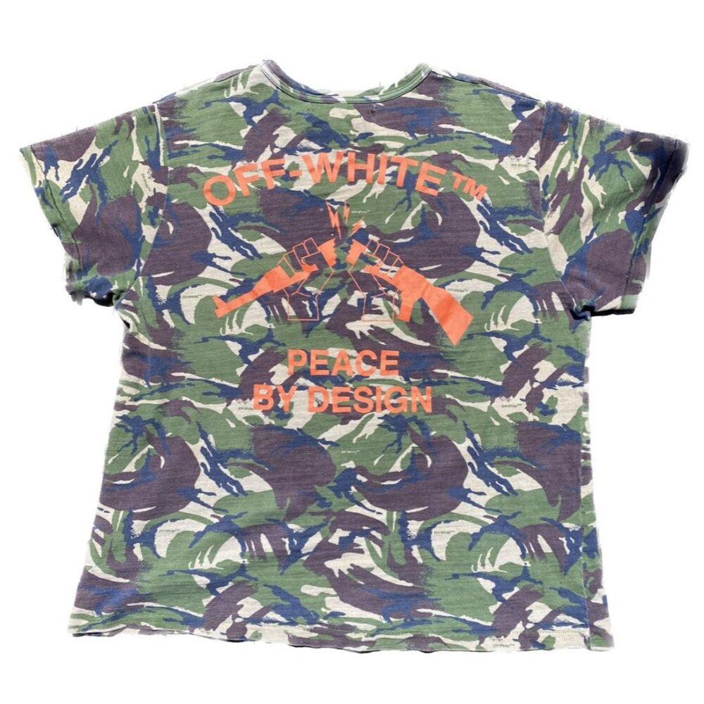 Off-White "Peace By Design" Men's Camo Tee - Size Large, Excellent Condition